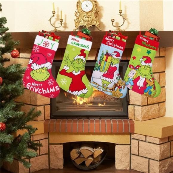 4 Pack Grinchs Christmas Stocking,18 Inch Large Grinchs Stockings Christmas‎ - Picture 2 of 6